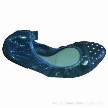 Dress ballet shoes, leather upper, flat rubber outsole, studs on the toe, comfortable insole